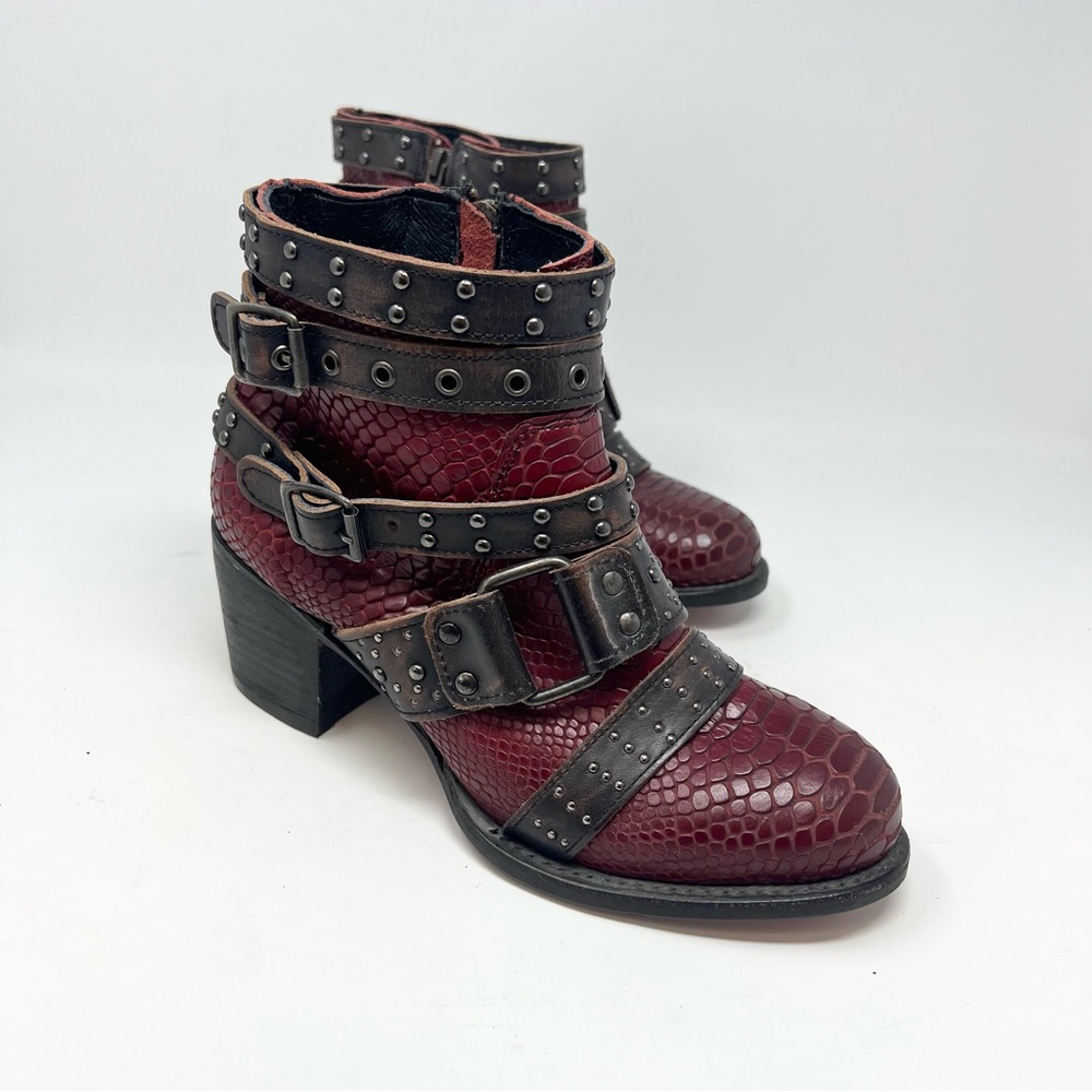 Freebird by Steven Red Ankle Boots with Buckle Detail